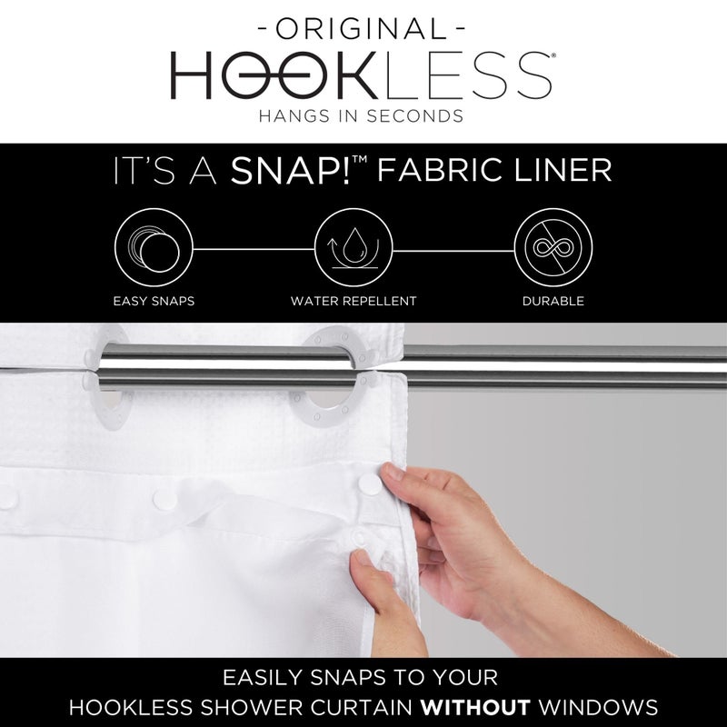Hookless It's A Snap! Polyester Fabric Snap-In Replacement Shower Curtain Liner for Hookless Curtain with No Sheer Window, 70" x 69", Water-Repellent, Easy Install, White - Image 4